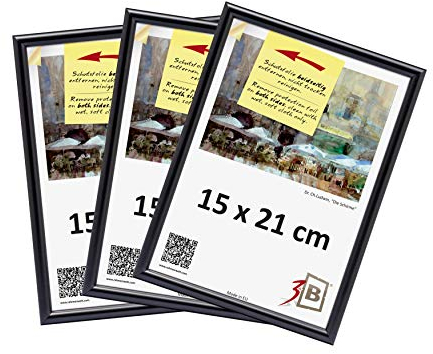 3-B Conjunto de 3 Piezas Foto - de plástico Marcos de Fotos - 15x21 cm (A5) - Negro