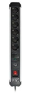 SIMON - Enchufe Múltiple Extrapower, Ladrón de Enchufes con Interruptor, 6 Tomas Schuko 16 A 250V, Protección de Sobretensiones y Cable 1,5M, Color Aluminio
