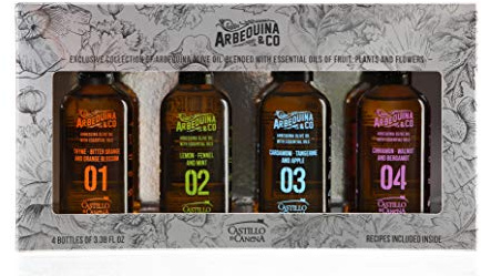Castillo de Canena - Colección Arbequina & Co. - Aceite de Oliva Virgen Extra Infusionado con Aceites Esenciales - AOVE Arbequina - Aromas Únicos - Cócteles, Quesos y Postres - 4 Botellas x 100 ml