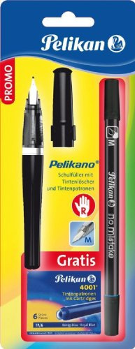 Pelikan 922492 Pelikano Füllhalter P480 inklusive Tintenlöscher und 6 Patronen, schwarz