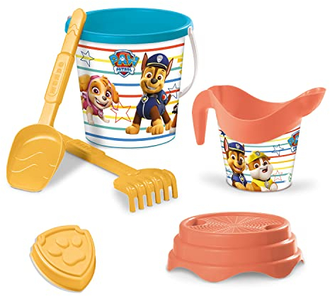 Mondo Toys - BUCKET SET + WATER CAN PAW PATROL - Sandeimer Set ø17 cm mit Giesser - 6-Teiliges Strandspielzeug Set für Kinder ab 3 Jahren, Strandset - 28243