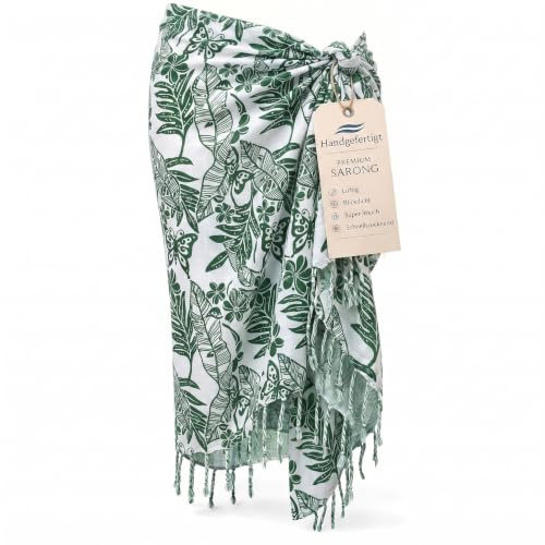 Wogeka Sarong – Blickdichtes luftiges Strandtuch in Weiß Grün für Damen & Herren als Pareo Wickelrock Cover Up Strandkleid Wrap für den Strand 04