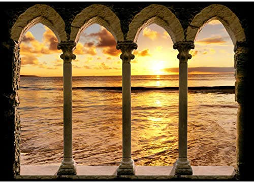 Runa Art Fototapete Meer Sonnenuntergang 352 x 250 cm Vlies Tapeten XXL Moderne Wandtapete Wohnzimmer Schlafzimmer Braun Orange 9070011a