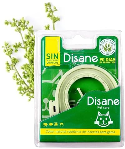 DISANE Collare antiparassitario naturale per gatti, repellente di pulci, zecche e zanzare (leishmaniosi), 3 mesi di protezione, regolabile fino a 30 cm e impermeabile