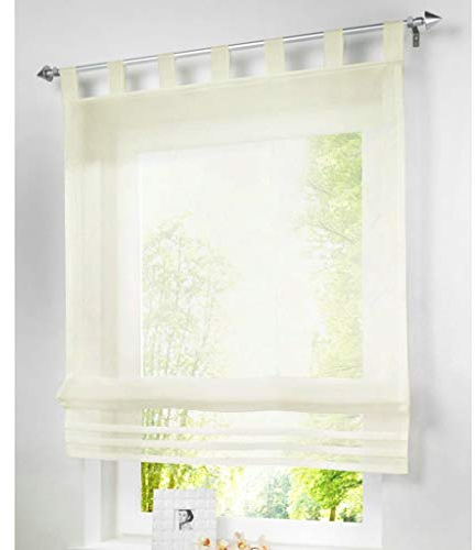 SIMPVALE Raffrollo mit Schlaufen Gardinen Voile römischen Liter Fall Schatten Transparent Vorhang für Balkon und Küche Beige 120cm x 155cm