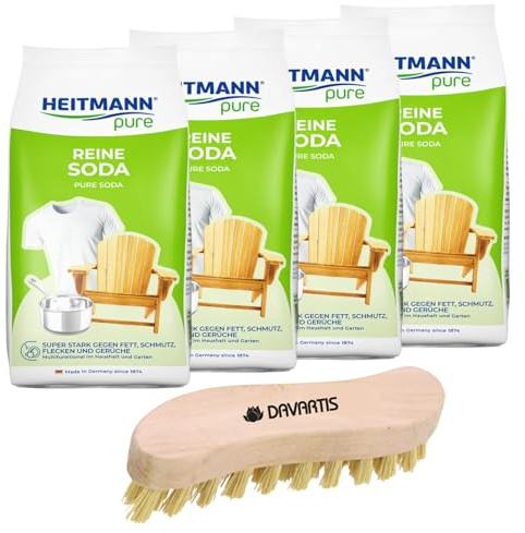 4x Heitmann pure Reine Soda 500g Set + Davartis® Holz Scheuerbürste in S-Form