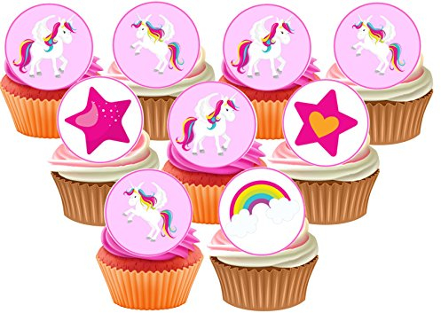24 x 1.5 inch unicorn pink cupcake toppers edible icing sheets