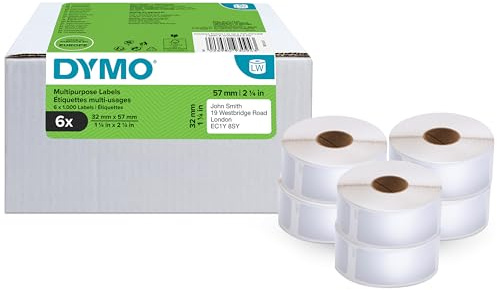 DYMO LW etichette originali multiuso | 32x57 mm | 6 rotoli da 1.000 etichette facili da staccare (6.000 pezzi) | autoadesive | per etichettatrici LabelWriter