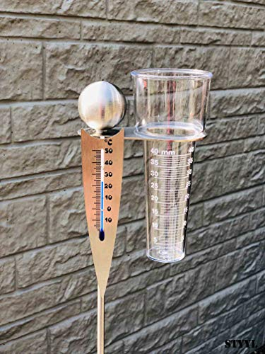 STYYL/Analoge-Wetterstation, Regenmesser + Thermometer als Gartenstecker am Stab 125cm
