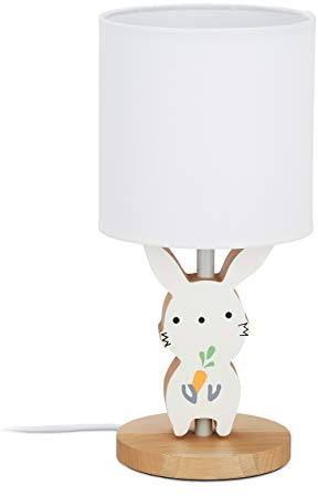 Relaxdays Nachttischlampe Kinder, Junge & Mädchen, Kinderzimmer, Stoffschirm, süße Hasen Tischlampe, HxD 36x17 cm, weiß