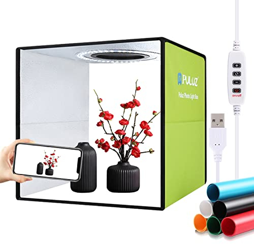 PULUZ Light Box Photography, Upgraded 30cm Portable Ring Light Box, Photography Shooting Light Tent Kit, CRI >95 White Lighting Softbox with 112pcs LED Lights + 6 photo Backdrops for Product Display