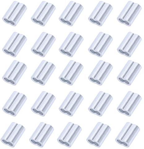 NACTECH 25 Pezzi Manicotti in Alluminio per Cavo 6mm Morsetti a Manicotto in Alluminio Clip in Alluminio per Maniche per Corda in Acciaio, Fune, Filo Metallico e Cavo(Argento）