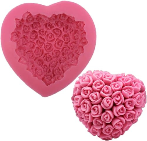 OBTANIM Stampo in silicone 3D a forma di rosa a forma di cuore per fondente sapone torta stampo per cioccolato matrimonio San Valentino