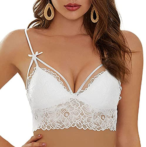 SHEKINI Damen BH ohne Bügel Elegante Bralette Damen Spitze Tiefer Ausschnitt Bustier Bra Abnehmbare Gepolstert BH Sexy Unterwäsche Oberteile Top