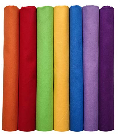 Qililandiy 7pcs Rainbow Colours Fat Quarter 100% Cotton Fabric for Sewing Crafting Patchwork Quilting 18x22Inches