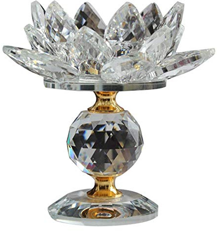 Portacandele in metallo con fiore di loto in blocco di vetro Feng Shui Home Decor Portacandele grande Tealight Portacandele-Bianco-Bianco