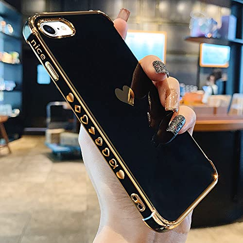 L-FADNUT Kompatibel mit iPhone 7/iPhone 8/iPhone SE2020/iPhone 2022 Herzform Hülle, Mädchen süßes Galvanisieren Handyhülle Weiches Silikon Schutzhülle für iPhone 7/8/SE2020/2022, Schwarz