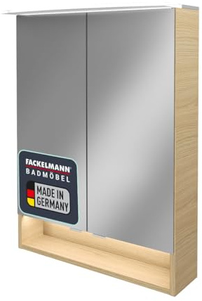 FACKELMANN LED Spiegelschrank B.Style/Badschrank mit gedämpften Scharnieren/Maße (B x H x T): ca. 60 x 81,2 x 15,3 cm/hochwertiger Schrank mit Spiegel und Beleuchtung/Korpus: Braun hell