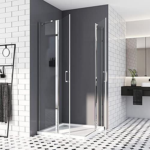 Duschkabine 75x75,drehtür Eckeinstieg Schwingtür mit fester Segment Duschtür Falttür 6mm ESG Sicherheitsglas Nano-Beschichtung 185cm