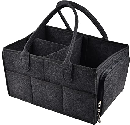 Organizador Pañales, Organizador Portátil para Cambiar Pañales, Bolso para Almacenar Artículos de Bebés Recién Nacidos,cesta de almacenamiento de fieltro con bolsillo con cremallera,Gris oscuro