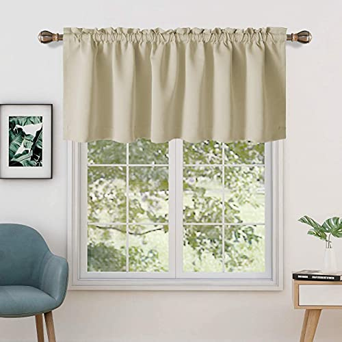 Bhoomi Collection Valance Curtain Solid, Rod Pocket for Windows, for Kitchen, Living Room, Bedroom, Bathroom, and Cafe (Beige, 26 Inch Wide by 20 Inch Long- 1 Panel)