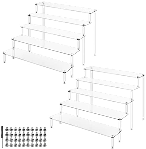 Giyiprpi 2 Sets Acryl Riser Display Regal Ständer, 5-stufig Transparente Acrylständer Stand, Nagellack Organizer Stufen Stützen für Figuren Schmuck Cupcake Lippenstift Nagellack Gewürz (Rechteck 2)
