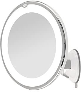 EMKE 5X Magnifying Shaving Mirror with Light, LED Travel Makeup Mirror with Locking Suction Mount | 360° Swivel | Cool Light | Battery, Portable Illuminated for Bathroom, 175mm (UCM03BTMX1W)