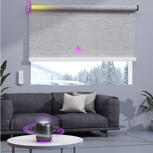 Astomi Motorized Smart Blinds for Windows, Automatic Roller Blackout Shades with Remote Control Compatible with Alexa Google Assistant Customized (Foggy Grey)