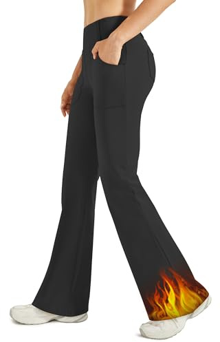 G4Free Fleece Lined Pants Women Flare Leggings Stretchy Yoga Pants with Pockets Dress Work Trousers Business Casual (Black,XL,31)