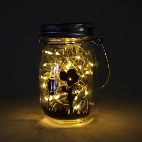 Fairy Solar Jar Light DIY Frosted Glass Jar Decorative Light Hanging Lantern Lamp Garden (Warm/Transparent Bottle)