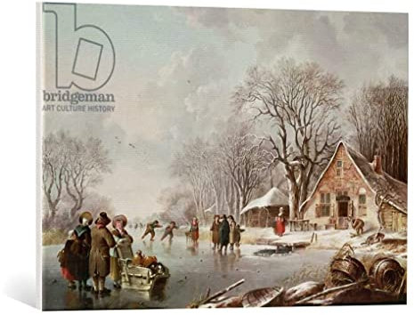 kunst für alle Leinwandbild: Andries Vermeulen Winter-Szene - hochwertiger Druck, Leinwand auf Keilrahmen, Bild fertig zum Aufhängen, 80x55 cm