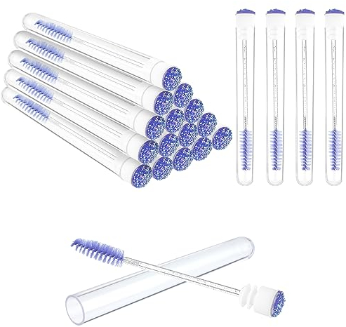 Lash Spoolies with Tube, 40 Pcs Disposable Mascara Brushes Tubes Set, 20 Pcs Empty Mascara Tubes with 20 Pcs Lash Brush, Cleaning Brush for Eyelash Extension Applicators Makeup Tools