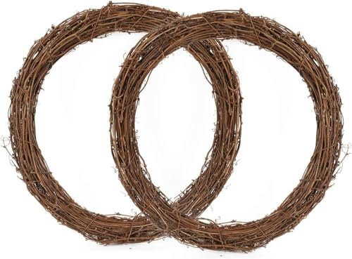 2 Pcs Rattan Wreaths 25cm Christmas Wreath Natural Grapevine Wreaths Vine Branch Wreath Rattan Wreath for DIY Christmas Craft, Front Door Wall Hanging, Wedding and Party Decors, 25cm