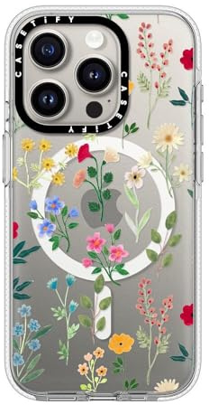 CASETiFY Clear Case for iPhone 15 Pro [Not Yellowing / 6.6ft Drop Protection/Compatible with Magsafe] - Spring Botanicals 2 - Clear | Not Yellowing | 6.6 ft. 3X Military Grade Drop Protection | Spring Botanicals 2 | Clear