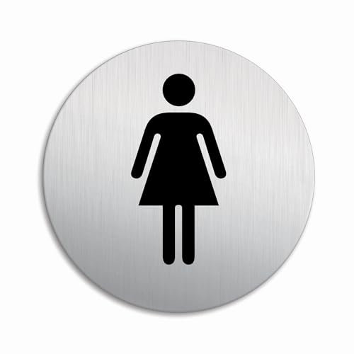 Senal para puerta Baño Aseos WC Mujeres Ø 100 mm Cartel Placa Aluminio cepillado adhesivo