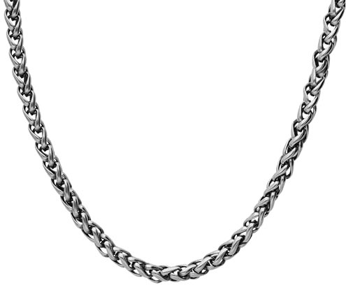 1001 Bijoux Collir acier maille palmier patinée brillante 4mm 55cm + écrin (offert)