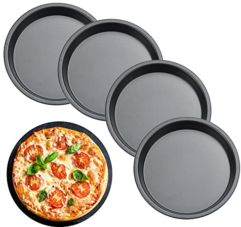 XZEIT 4 pezzi teglia per pizza teglia tonda da 15 cm teglia per pizza in acciaio al carbonio tortiera antiaderente set di teglie per pizza,mini tortiere da 6 - teglie rotonde con rivestimento antiade