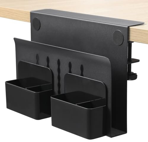 MAXECHO Desk Side Storage, Under Desk Laptop Mount, Table Side Hanging File Organizer, No Drill Clamp On Cable Management Tray, Laptop Holder with Magnetic Pen Holder for Office and Home, Load 22 Lbs