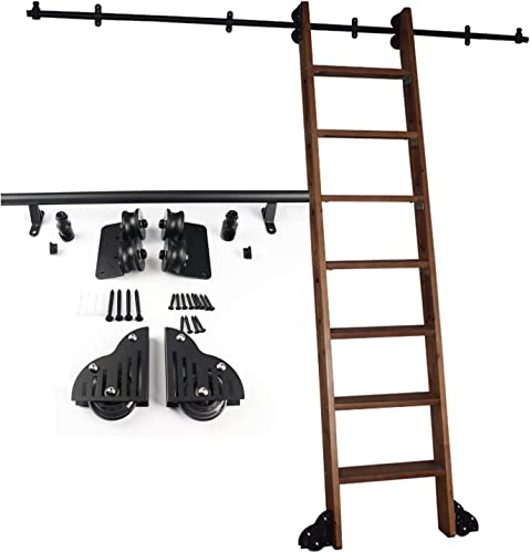 EsEntL Schiebetür-Hardware-Kit | Bibliotheks-Rollleiterschienen-Hardware | Rundrohr-Kohlenstoffstahlschlitten | Gleitschienensystem mit Rollen (ohne Leiter), 1 m, 2 m, 3 m, 4 m, 5 m, 6 m