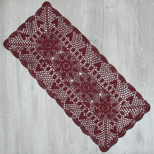 kilofly Handgefertigter Tischläufer mit Häkelspitze, rechteckig, 38,1 x 91,4 cm, Rot