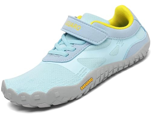 SAGUARO Barfota Skor Barn Trail Sneakers Flickor Andningsaktiva Minimalistiska Sneakers för Utomhus Inomhus, 24–36 EU, Himmelsblå, 26 EU