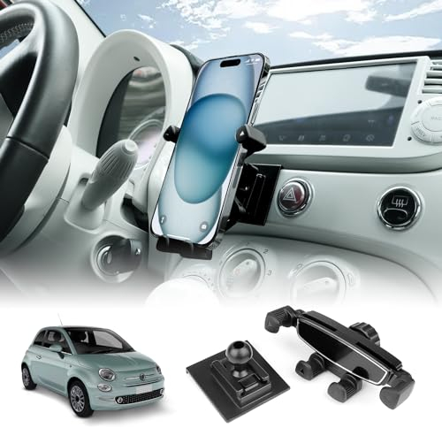 KUNGKIC per Fiat 500 2008-2023 Abarth 595 2012-2023 Supporto per Telefono aAuto Regolabile Auto Porta Cellulare Auto Accessori Interni Rotazione 360° Lega di Zinco ABS