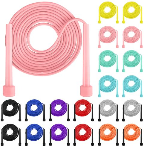 Aodaer 30 Pack PVC Skipping Rope Adjustable Jump Rope for Kids Multicolor Jump Rope Bulk with Plastic Handles Lightweight for Outdoor Fitness Exercise and Weight Loss, Training and Racing