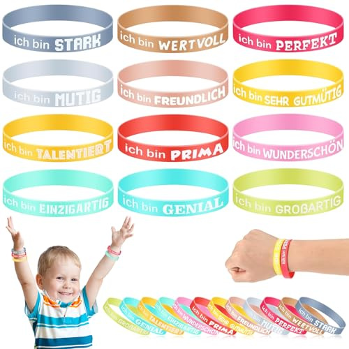 UVVRUR 12 Stück Motivationsarmbänder Silikon, Inspirierende Sprüche, Mutmacher Geschenke, Morandi Farbe (B)