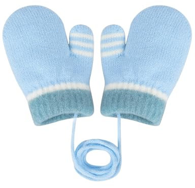 Becellen Fäustlinge Infant, Warme Verdicken Kleinkind Winterhandschuhe mit Schlüsselband Niedliche Anti Kratz Baby Strickhandschuhe für 0-3 Jahre Jungen Mädchen