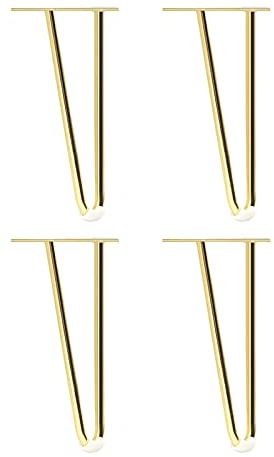 10 Zoll Goldene Haarnadel-Tischbeine aus schwerem Metall Möbelbeine für Schränke, Tische Stühle, langlebige Sofa-Stützbeine mit Anti-Rutsch-Pads 4er-Set