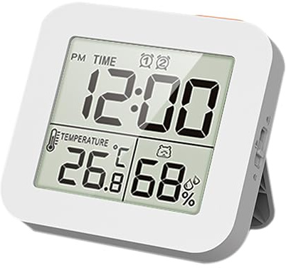 Shower Timer Waterproof, Bathroom Clock Waterproof Digital clock with temperature Toilet Timer, Battery Operated,12/24 Hour Format, Backlight, Thermometer Hygrometer, ℃/℉ Selectable, Memory Function