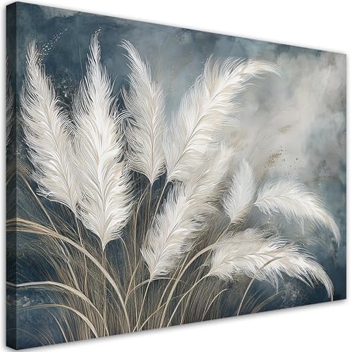 Feeby Leinwand Bilder - Pampasgras Botanik - Canvas 45x30 cm - Deko Wohnzimmer - Wandbilder Schlafzimmer - Deko Aesthetic - Wand Deko - Leinwand Groß - Deko Zimmer - Leinwandbilder XXL