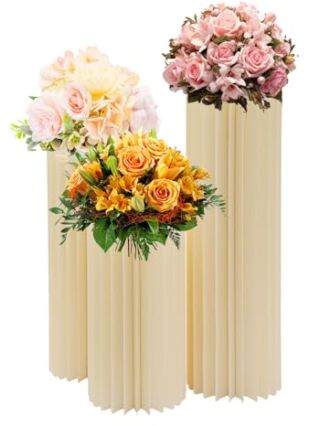 3 Stück Hochzeit Tafelaufsätze Karton Vasen Runde Zylinder Ständer Sockel Display Faltbare Papiersäulen Zylinderbasisanzeige Vase aus Papier Karton Blumenständer