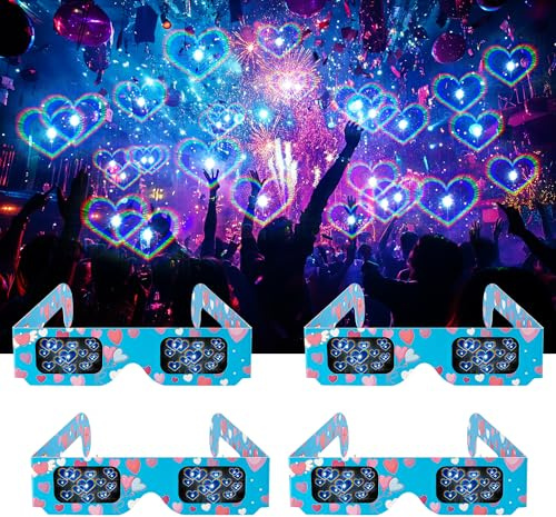 DAHAKII 12 Packs 3D Heart Glasses 3D Diffraction Glasses Holographic Imagies -Transform Lights into Magical